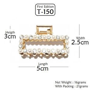 Jedai 5cm Mutiara Elegan Jepit Rambut Alloy Korea Mutiara Permata Jepit Salon Logam Emas T150 P50