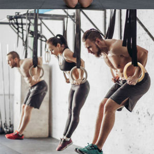 Wooden Gymnastics Ring Olympic Rings (1 Pairs) - สต็อก - แหวนยิมนาสติกเบิร์ชดึงขึ้น GYM - สำหรับการฝึกอบรมความแข็งแรงของการออกกำลังกายที่บ้าน - 2.8 ซม. - สายรัดปรับได้