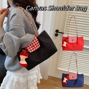 ETIONS ฮัสป์ กระเป๋าสะพายลายสก๊อต รูปสี่เหลี่ยม ไนลอน กระเป๋าโท้ต หวาน ความจุขนาดใหญ่ กระเป๋าผ้าใบ ผู้หญิง