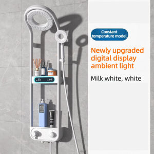 All-copper thermostatic shower set with smart digital display pressure-boosting function and storage shelf.