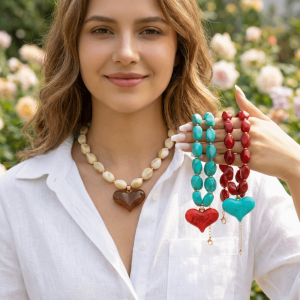 ECLK0G Resin Heart Pendant Necklace Multi-Color Colorful Bead Choker Sweet Vintage Exaggerated Statement Jewelry Women