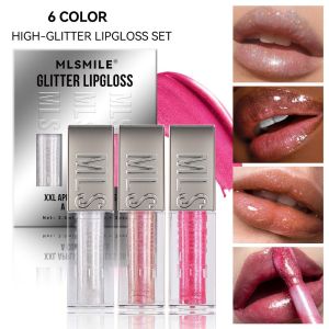 Y2K2 3pcs/set กลิตเตอร์ ลิปกลอสแบบน้ำ ให้ความชุ่มชื้น กระจกเงา ลิปสติกสีมุก 6 สี ไม่ซึมน้ำ ลิปกลอส ผู้หญิง