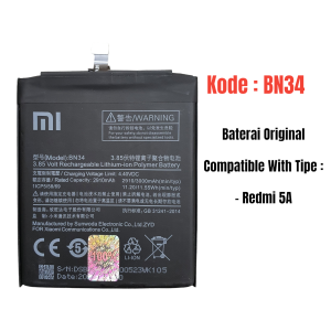 Baterai Battery Batre Original 100% New For Xiaomi Redmi 5A BN34