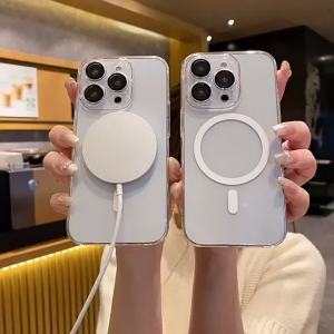 Suitable for 17 Mobile Phone Shell Magnetic Suction 16promax Acrylic 15 Transparent 13 No Yellow iphone14 Wholesale