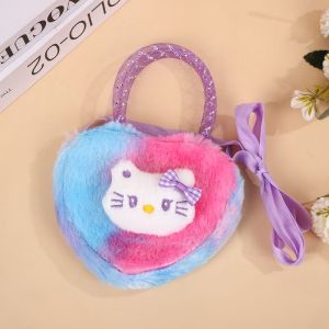 TUmama Ba lô hình trái tim mờ mèo Kitty hoạt hình dễ thương cho trẻ em thiết kế vải nhung mềm mại với tay cầm nơ hoàn hảo để sử dụng thường nhật và lưu trữ