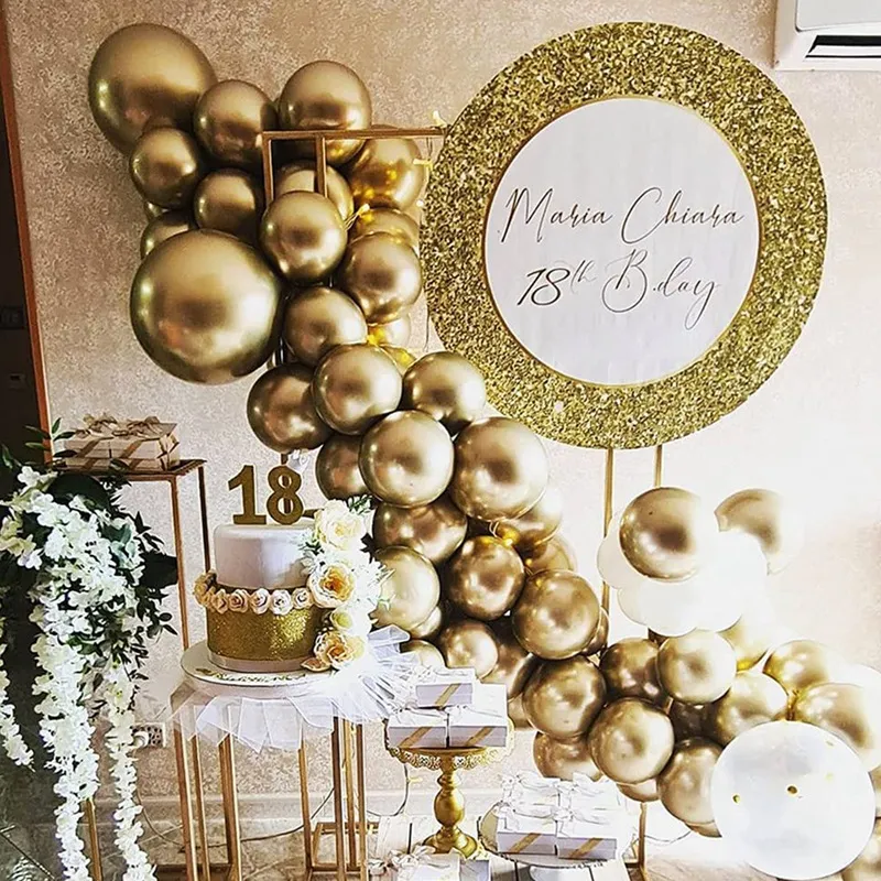 RIHK  100Pcs Gold Metallic Chrome Latex Balloons, 5Inch Round Helium Balloons For Wedding Graduation Anniversary Baby Shower I4781187354