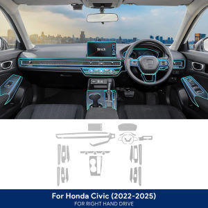 ฟิล์ม TPU 2025 สำหรับ Honda Civic Hybrid รุ่นที่ 11 ปี 2022-2025 สติ๊กเกอร์ภายในรถยนต์ ฟิล์มป้องกันหน้าจอแดชบอร์ด ฟิล์มใสสำหรับรถยนต์