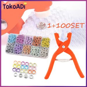 100PCS+1 Kancing Jepret Desain Hollow - Bahan Metal Berkualitas dengan Warna Polos Tahan Lama