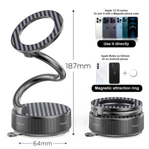 FONKEN Vacuum Car Magnetic Suction Phone Stand S-Shaped 360° Rotation Portable Foldable Mount