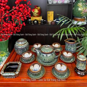 Bộ Ấm Chén Nhật Men Ngọc Đá - Bộ Ấm Trà Men Hoả Biến Bát Tràng Cao Cấp