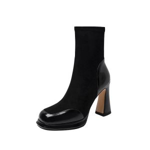 IELGY Fashion high heeled ankle boots for women thick heel design versatile small waterproof platform Martin boots