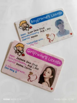 Girlfriend License Boyfriend License Couples Lovers Card Personalized