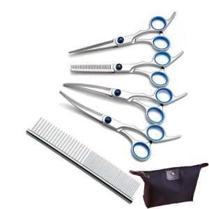 BOB PET Pet Grooming Scissors Kit 4 in 1 Dog Grooming Scissors Set Durable Pet Grooming Shears for Dogs and Cats
