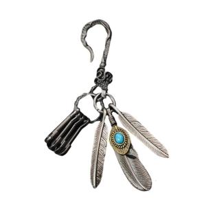 Creative Feather And Turquoise Sturdy Zinc Alloy Hook Keychain Charm Pendant for Trendsetters Seek Unique Styles