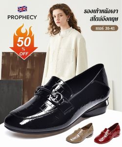 รองเท้าแม่แบน รายวัน แฟชั่น รองเท้าหนังส้นสี่เหลี่ยมทรงกลม รองเท้ายางนุ่มสําหรับคุณแม่ สง่างาม