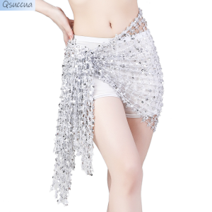 Belly Dance Waist Chain Sequins Square Scarf Dance Performance Dress Hollow Practice Dance Hip Scarf
