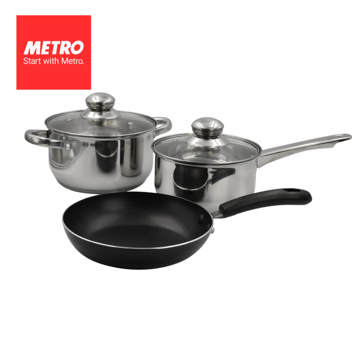 Set of 5pcs Metro Cookwares Dutch oven Fry Pan 2pcs Glass Lid