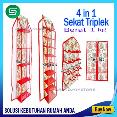 BISA COD/BAYAR DI TEMPAT | Rak set Gantung 4in1 Motif bunga - Sepatu Tas Jilbab Underweare sekat triplek rak sepatu gantung rak tas gantung penyimpanan sepatu tempat underware tempat kerudung gantungan jilbab hanger kerudung gantungan jilbab bunga