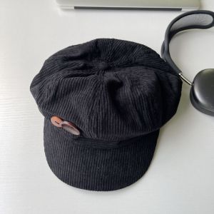 CUFEI Double Button Decoration Corduroy Baseball Caps Windproof Keep Warm Octagonal Hat Vintage Adjustable Autumn Winter Sun Cap for Women Girls
