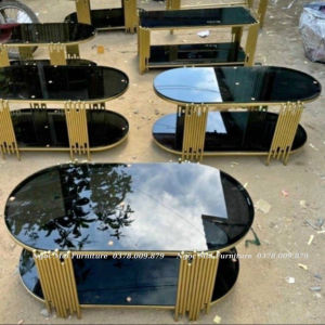 Bàn trà 2 tầng mặt kính bàn sofa ovan 2 mặt kính cường lực chống va đập