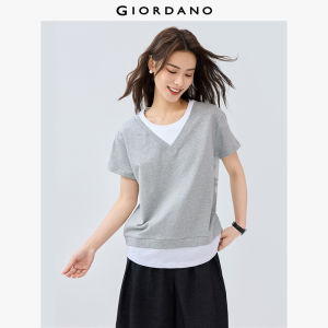 Giordano Women 100% Cotton fake 2-piece short sleeve tee Free Shipping 05325454