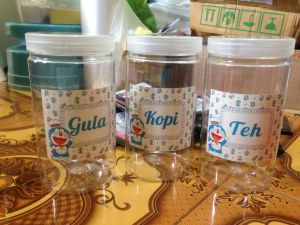 D1-TOPLES /TEMPAT GULA KOPI TEH TAHAN AIR DAN MINYAK WATERPROOF STIKER TOPLES DORAEMON BIRU
