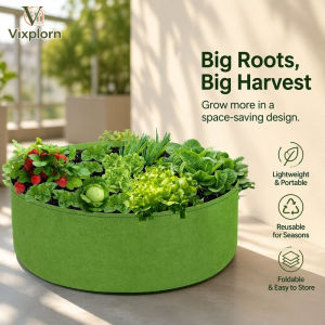 Vixplorn Fabric Grow Bag Round Felt Planter Pot Heavy Duty Breathable Raised Garden Bed For Vegetables