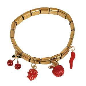 Italian Inspired Mixed Charm Bracelet Unique Apples and Chili Pendant Wristband Stainless Steel Women Bangle