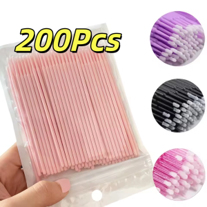 【200Pcs】Disposable Micro Brush Eyelash Cleaner Stick Makeup Brush Removal Cotton Swab Brush