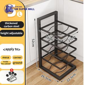 【Adjustable】2/3/4/5 Layers Kitchen Pots Shelving Multifunction Household Organizer Kitchenware Storage Rack Heavy Duty Pans Rack