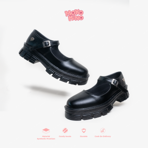 Mokomino - Sepatu Slip On Gesper Formal Wanita Warna Hitam Kekinian