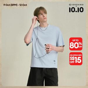 Giordano Men Abstract bird embroidery patch short sleeve tee Free Shipping 18026717