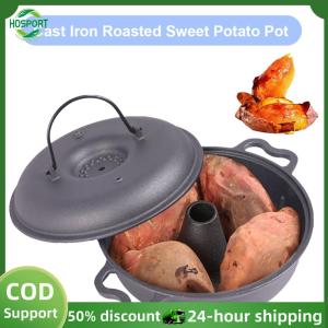 【HOSPORT】Cast Iron Roasted Sweet Potato Pan with Lid Garlic Roaster Baking Pan for Picnic Camping Patio Backyard Cooking【1-3 days delivery】