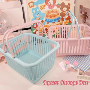 Cute Macaron Handheld Storage Basket Jewelry Desktop Organizer Square Storage Box Stationery Organiser Decorations