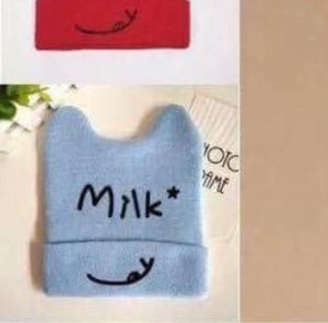 Mũ len mềm cho bé Nón len hình chữ milk và hình mèo đa màu sắc ngộ nghĩnh  (0-2 tuổi)