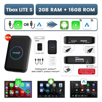 CarlinKit Car TV Mate - Tbox Lite - CarPlay Ai Box 2 + 32GB - Wireless Apple CarPlay & Android Auto Adapter kereta YouTube Netflix main balik sokongan HDMI Output