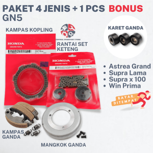(PROMO) PAKET KOMPLIT MURAH + BONUS 1 PCS KARET GANDA ( PELAT KOPLING + KAMPAS GANDA + MANGKOK GANDA + RANTAI KETENG ) / KARET GANDA ASTREA GRAND SUPRA X 100 WIN PRIMA GENUINE PART / PLAT KAMPAS KOPLING SUPRA LAMA KOPPLING RUMAH MANGKOK OTOMATIS GREN GN5