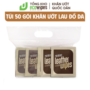 SIÊU TIẾT KIỆM_Túi 50 gói khăn giấy ướt vệ sinh dưỡng bóng đồ da Leather Wipes hương quế khử mùi