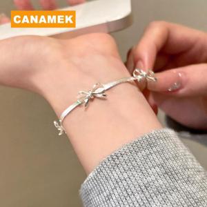 【CANAMEK】 Fashion Sweet Bow Bracelets For Women Girls Sparkling Delicate Ribbon Bowknot Snake Bones Chain Bracelet Party Jewelry Gifts
