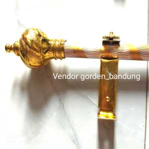 Batang Gorden Tiang Gordeng Bulat Besi Gorden Fullset Warna Gold Hitam dan Silver Motif Ukir Kristal