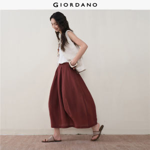 Giordano Women Pleated textured elastic waist bubble midi skirt Free Shipping 18466812