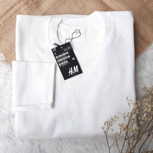 BrnJ - Baju Kaos Rib Rajut Premium Polos Lengan Panjang wanita