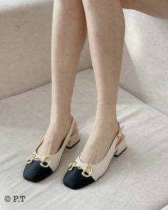 Sandal nữ sandal công sở gót vuông 3p cài khuy 2 màu kem đen size chuẩn
