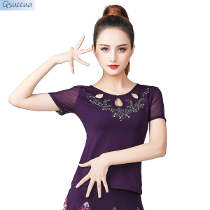 สุภาพสตรีใหม่ลาตินเต้นรำแขนสั้นด้านบนแสดงการแข่งขันการเต้นรำที่ทันสมัยมาตรฐานแห่งชาติเต้นรำแขนสั้นด้านบน