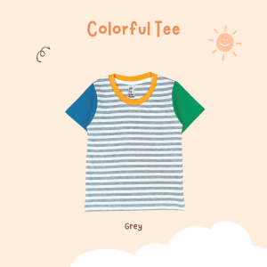 Yobebee Colorful Tee Kaos Anak Laki Laki Usia 2 3 4 5 6 7 Tahun Baju Atasan Stripe Salur Model Tangan Pendek Motif Garis Kids Boy Tee Shirt Model Casual Santai Kaos Oblong Anak Cowok