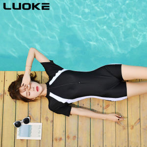 Luoke Swimming Suit Women 25-75kg New black one piece long sleeve Short Sleeve zip white stripe swimwear（Free shopping）In stock