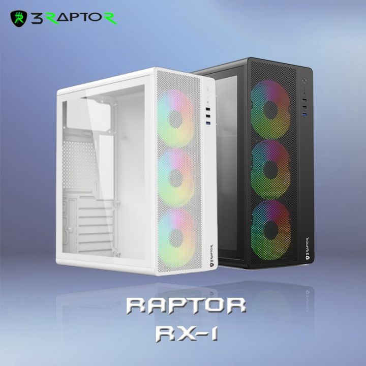 Casing PC Gaming Raptor RX-1 Matte Black/White - Tempered Glass Front ...