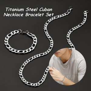 Titanium Steel Cuban Link Necklace Bracelet Set | Silver Hip Hop Jewelry For Streetwear Daily Wear