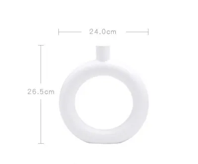 GLOSSY TEXTURED WHITE CIRCLE MODERN CERAMIC VASE HANDMADE CIRCLE VASE FARMHOUSE NORDIC MINIMALISM STYLE HOLLOW FLOWER VASE FOR PAMPAS GRASS DRIED FLOWERS MODERN ROUND VASE DECORATION