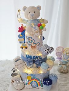 Large 3 tier baby girl boy hamper gift diaper cake new mom present